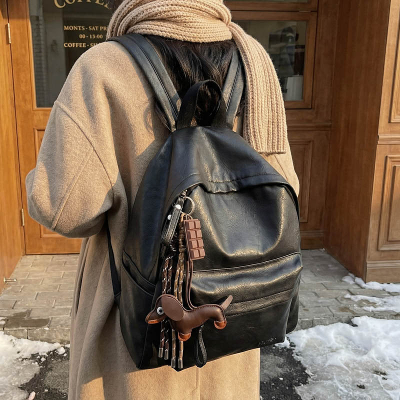 Women's Vintage Fashion Simple Leather Female College Large Capacity Versatile Backpacks