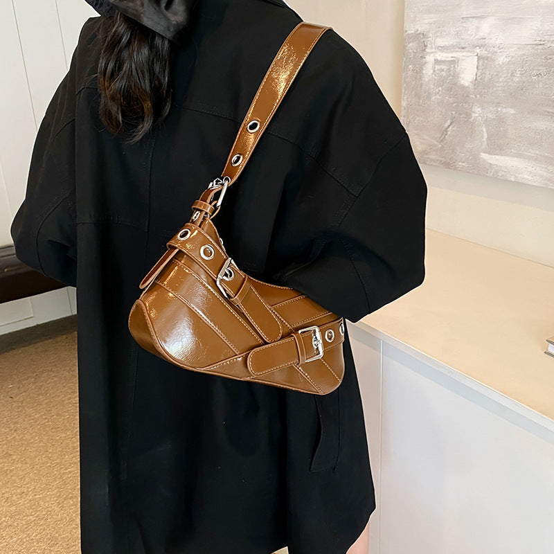 Retro Fashion Korean Style Niche Design Motorcycle Versatile High Underarm Bag
