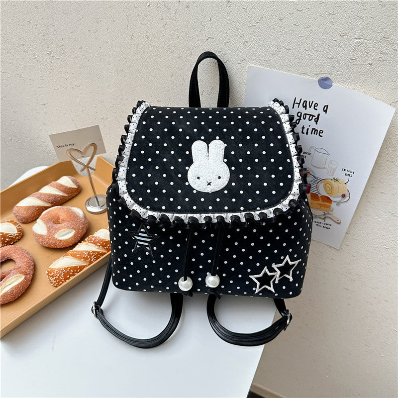 Capacity Drawstring Fashionable Korean Polka Dot Backpacks