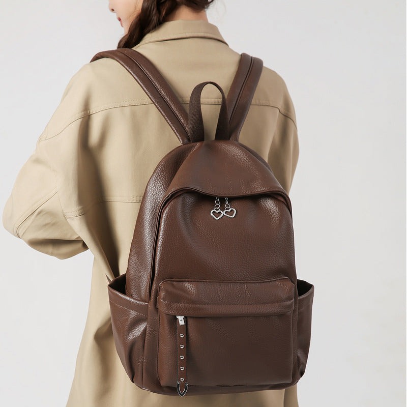 Fashionable Soft Leather Retro Trendy Simple Women's Backpack
