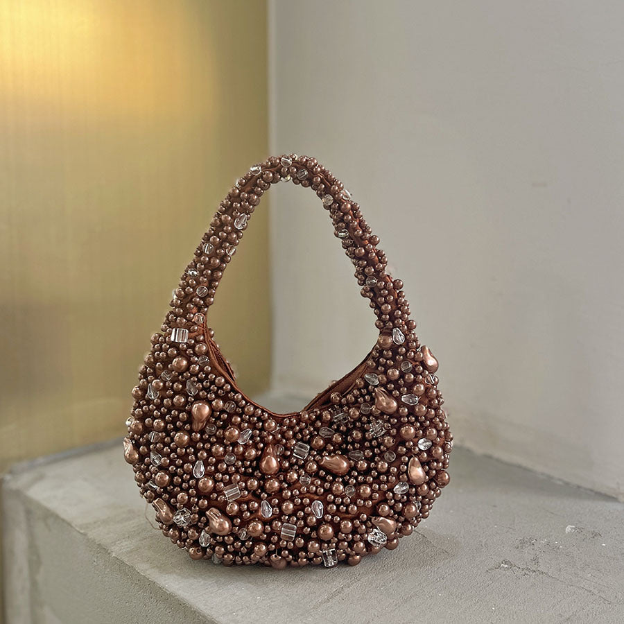 Retro Textured Crystal String Beads Woven Fashion Minority Design Bags