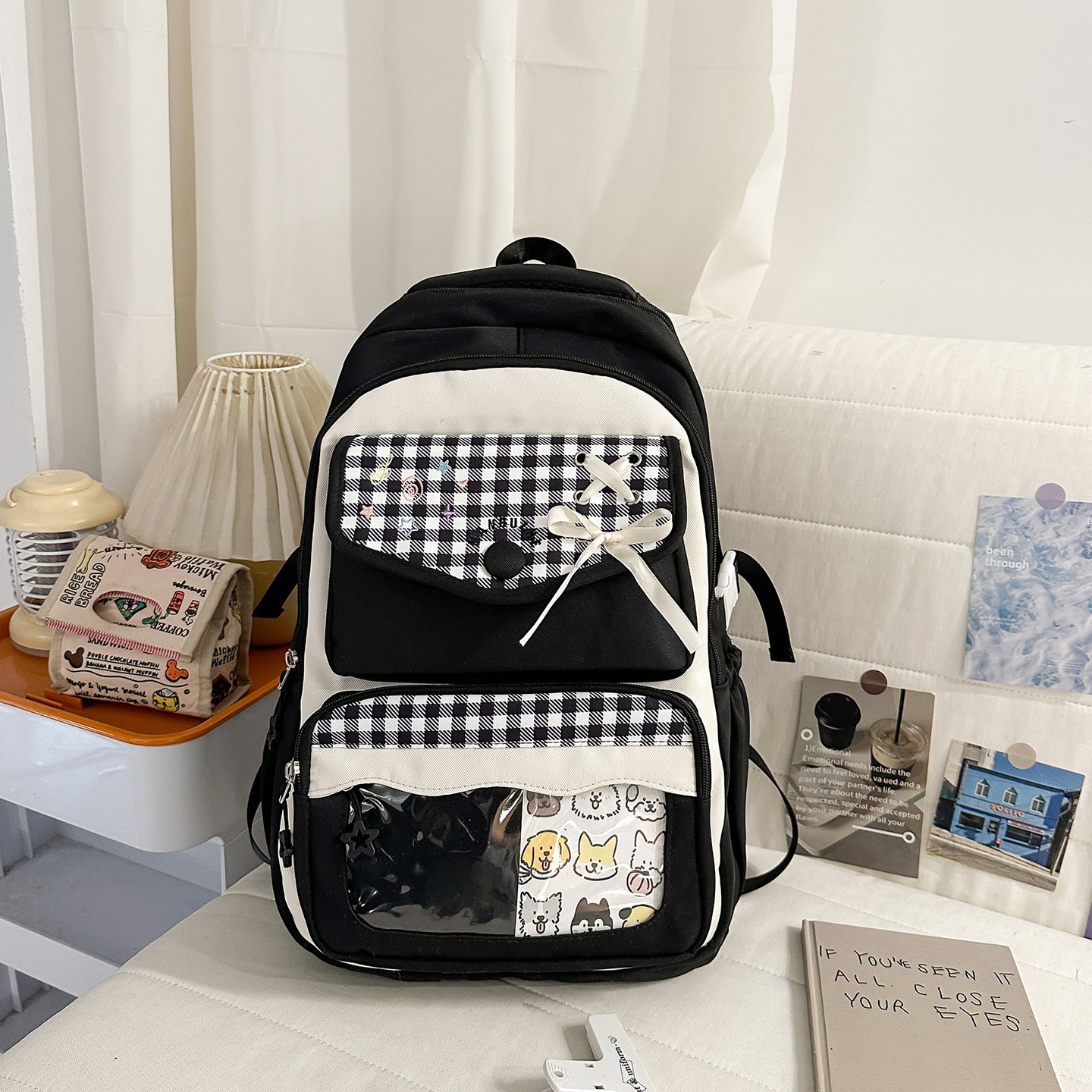 Style Two-dimensional Transparent Cartoon Good-looking Bar Plaid Backpacks