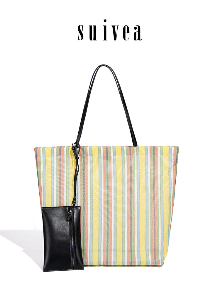 Women's Striped Leisure Style Simple Large Capacity Canvas Bags