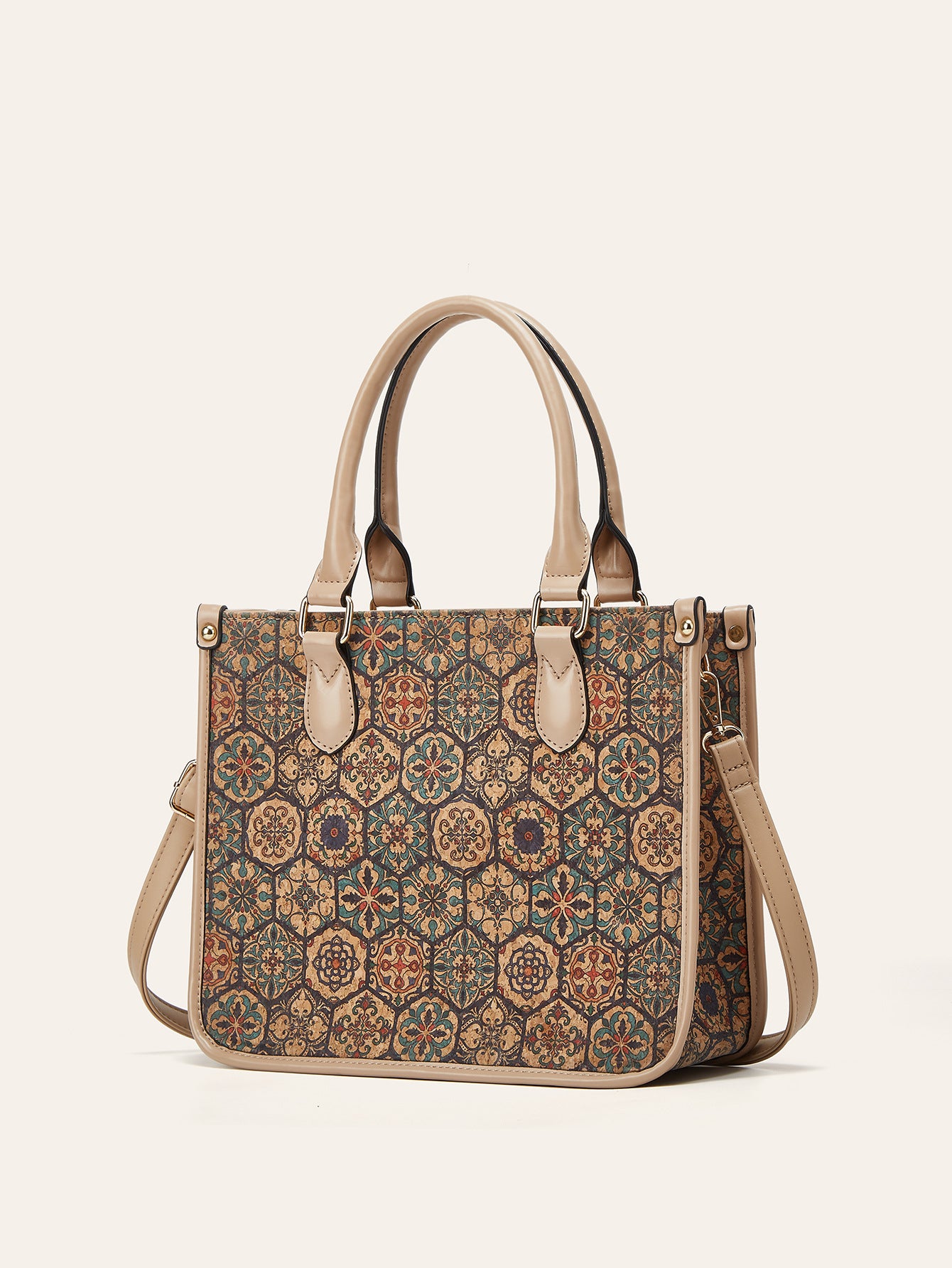Women's Retro Ethnic Style Cork Printed Tree Leather Large Tote Bags