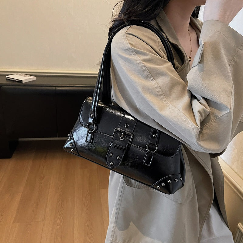 Women's High-grade Trendy Fashion Joker Rivet Motorcycle Retro Affordable Luxury Underarm Bag