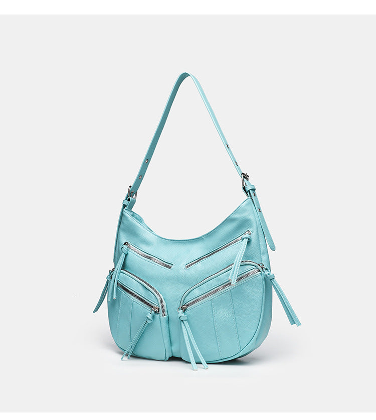 Women's Korean Style Adjustable Soft Leather Textured Lychee Pattern Large Underarm Bag