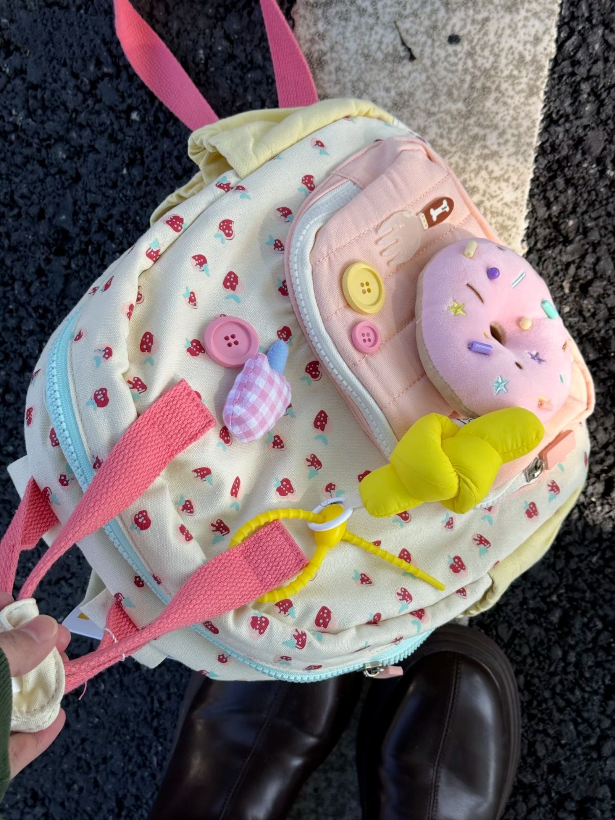 Dopamine Strawberry Donut Summer Contrast Color Soft Good-looking Large Backpacks