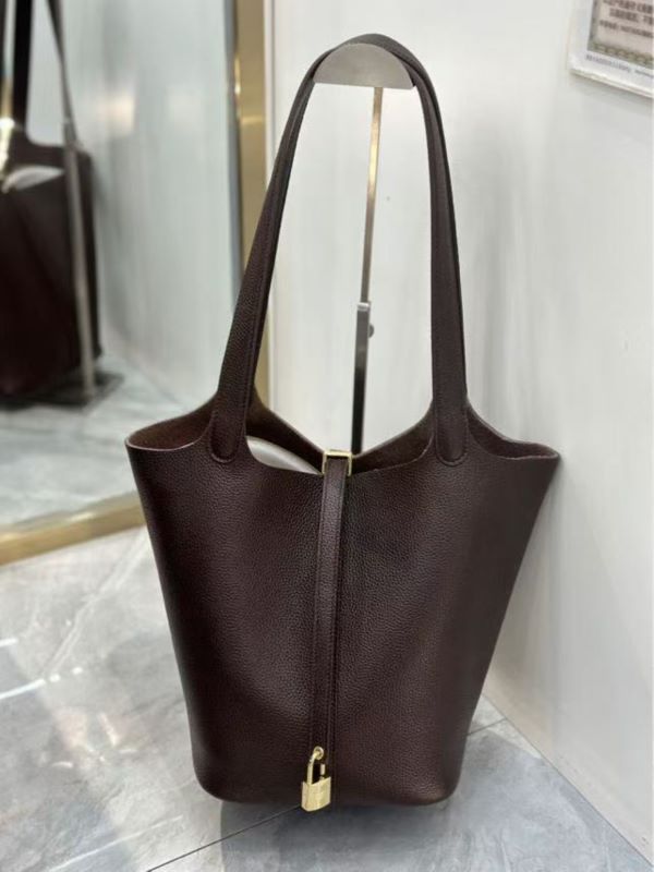 Women's Portable Classic Genuine Leather Vegetable Basket Lychee Pattern Simple Latch Women's Shoulder Bag