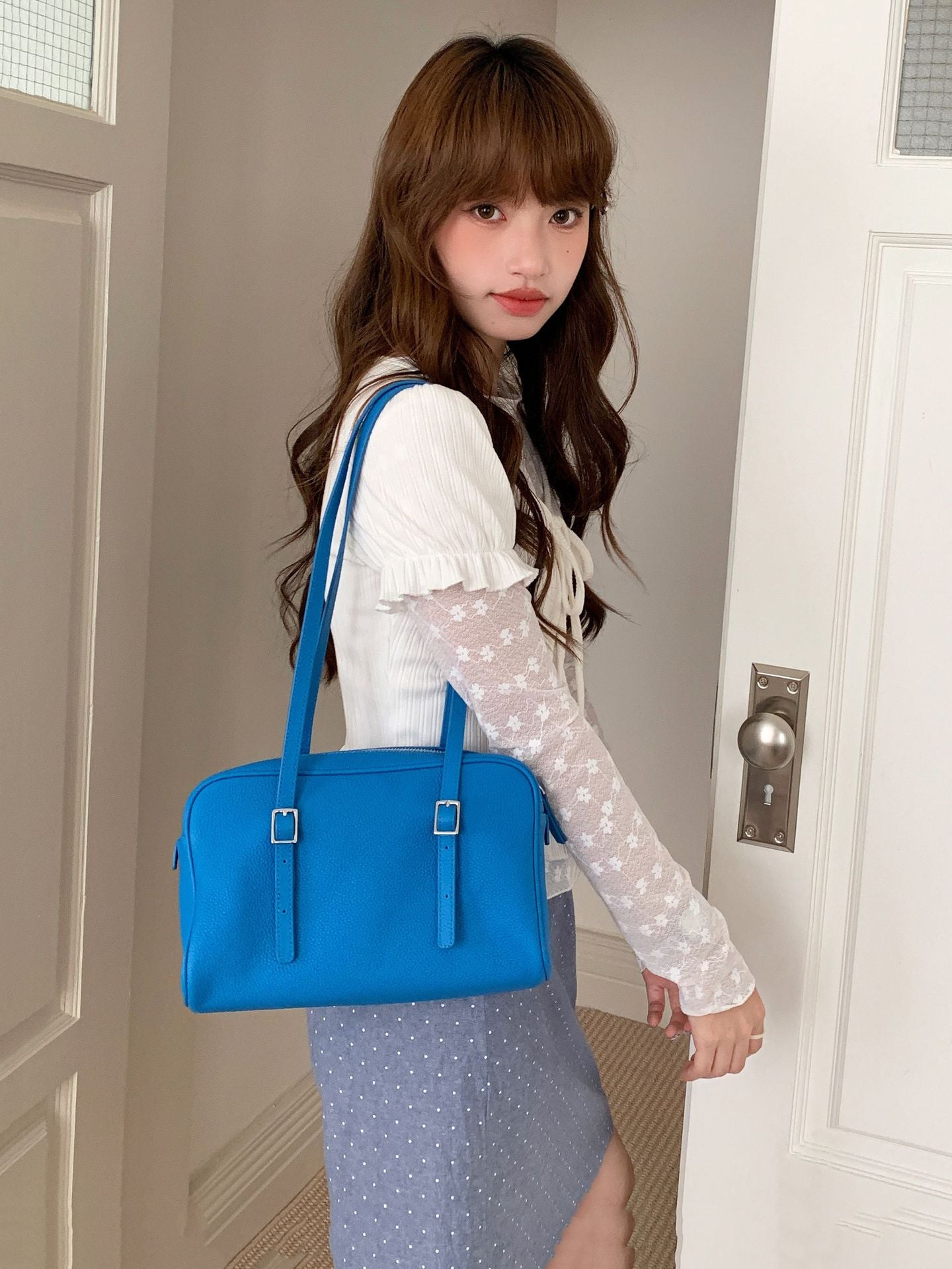 Women's Layer Cowhide Bowling Underarm High Sense Versatile Large Capacity Tote Bag