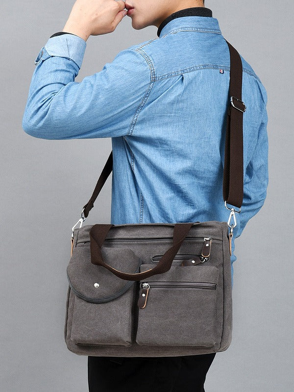 Men's Washed Canvas Trendy Urban Simple Style Men's Messenger Bag