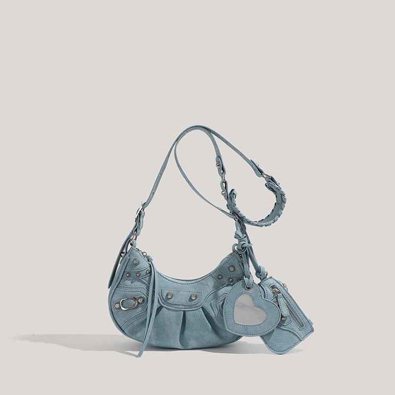 Women's Motorcycle Underarm Rivet Tassel Three-in-one Bags