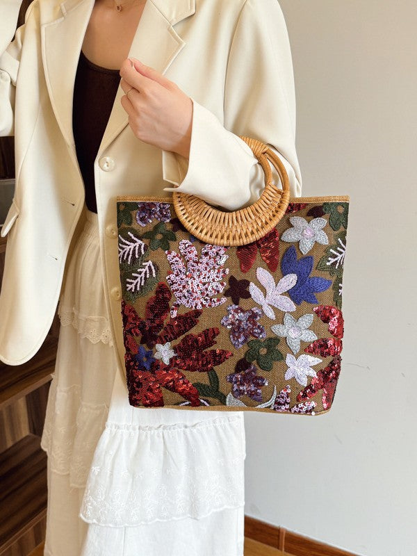 Women's Sequined Straw High-grade Niche Embroidered Large Capacity Bags