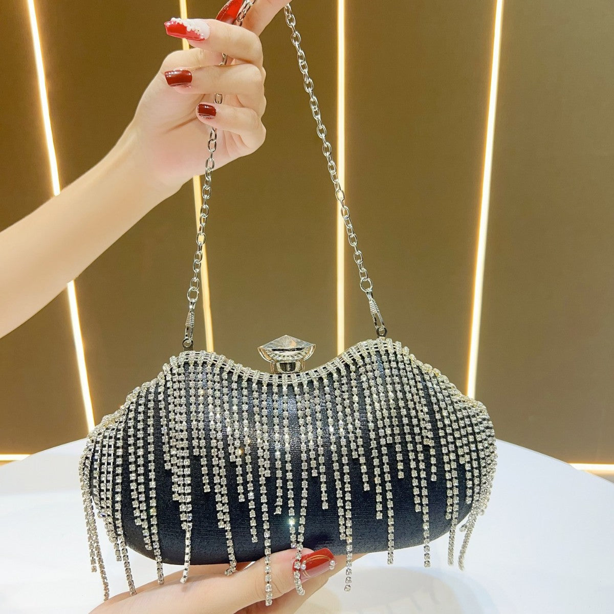 Women's Diamond Tassel Dinner Clutch Rhinestone Banquet With Bags