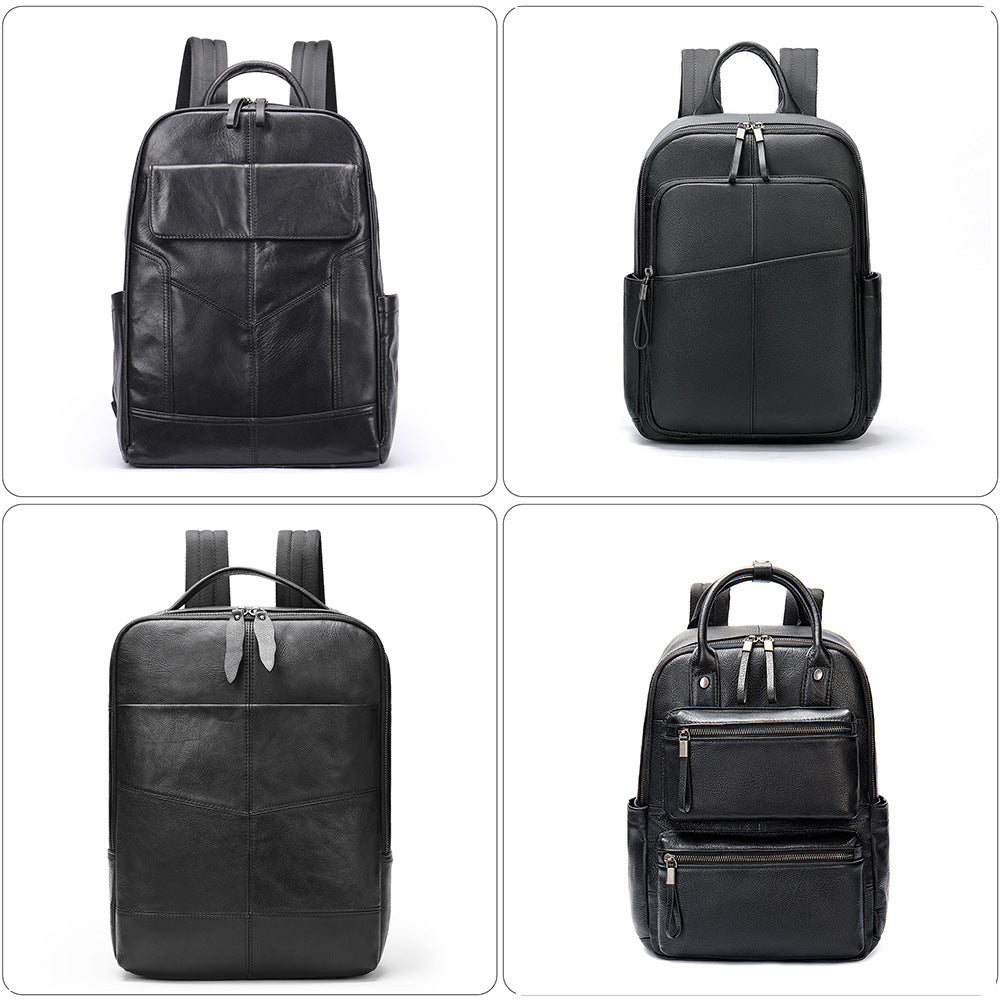 Men's Leather First Layer Cowhide Waterproof Computer Leisure Backpack