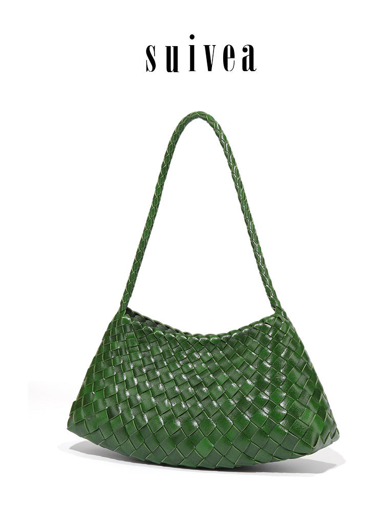 Fresh Woven Mori Style Artistic Underarm Korean Simple Dumpling Women's Shoulder Bag