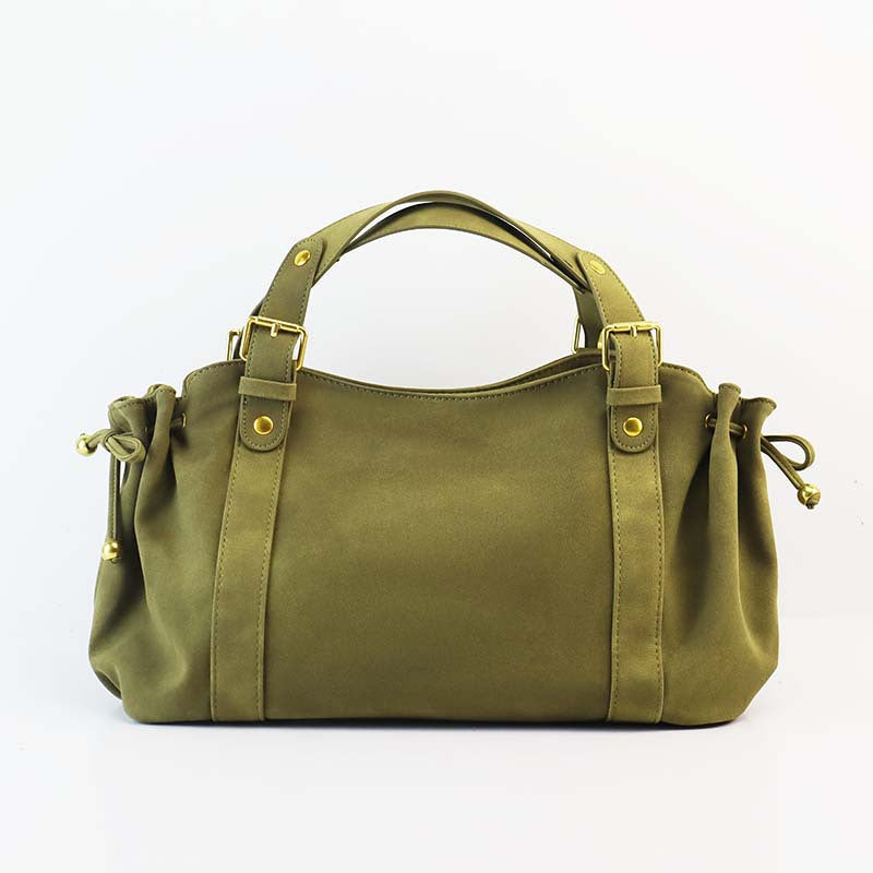 Women's Capacity Frosted Soft Leather Pleated Portable Shoulder Bags