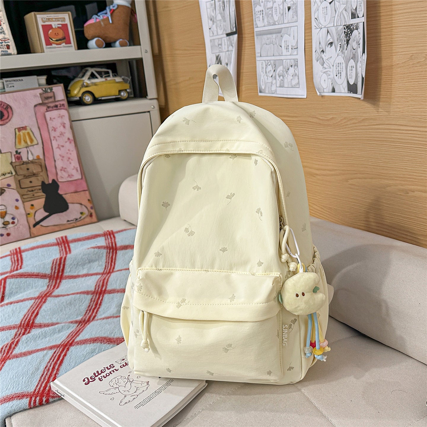 Mori Style Solid Color Printing Fresh Candy Simple Large Capacity Leisure Backpack
