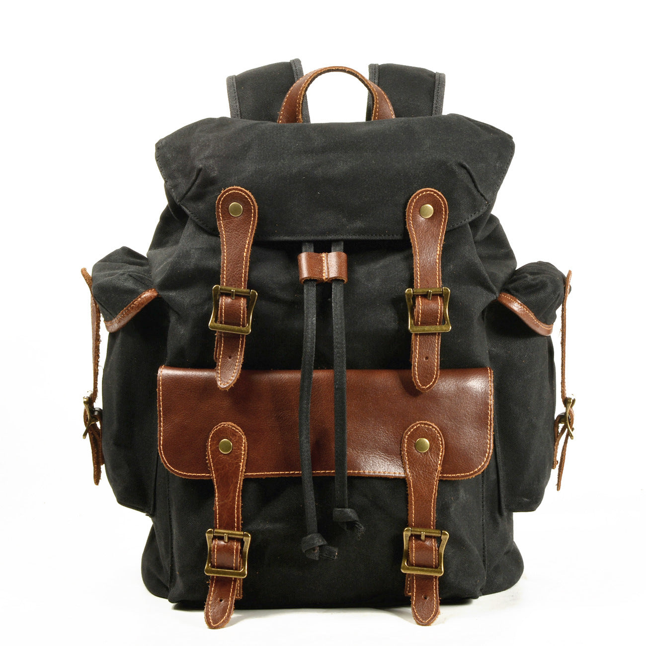 Men's Retro Canvas Leather Drawstring Quilted Large Capacity Backpacks