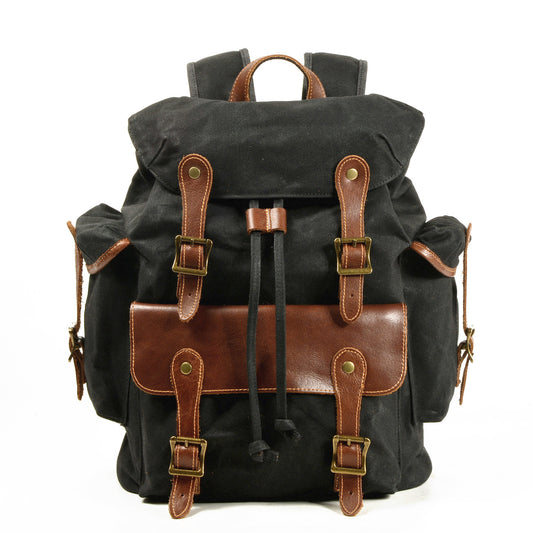 Men's Retro Canvas Leather Drawstring Quilted Large Capacity Backpacks