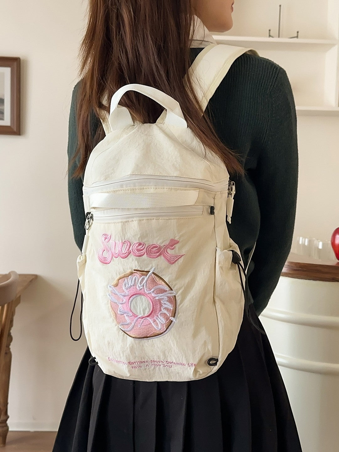 Women's Capacity Yoga Fitness Korean Style Fresh Sweet Waterproof Nylon Women's Backpack