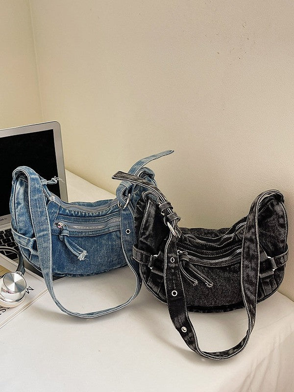 Women's Jean Korean Style Croissant Retro Washed Distressed Bags