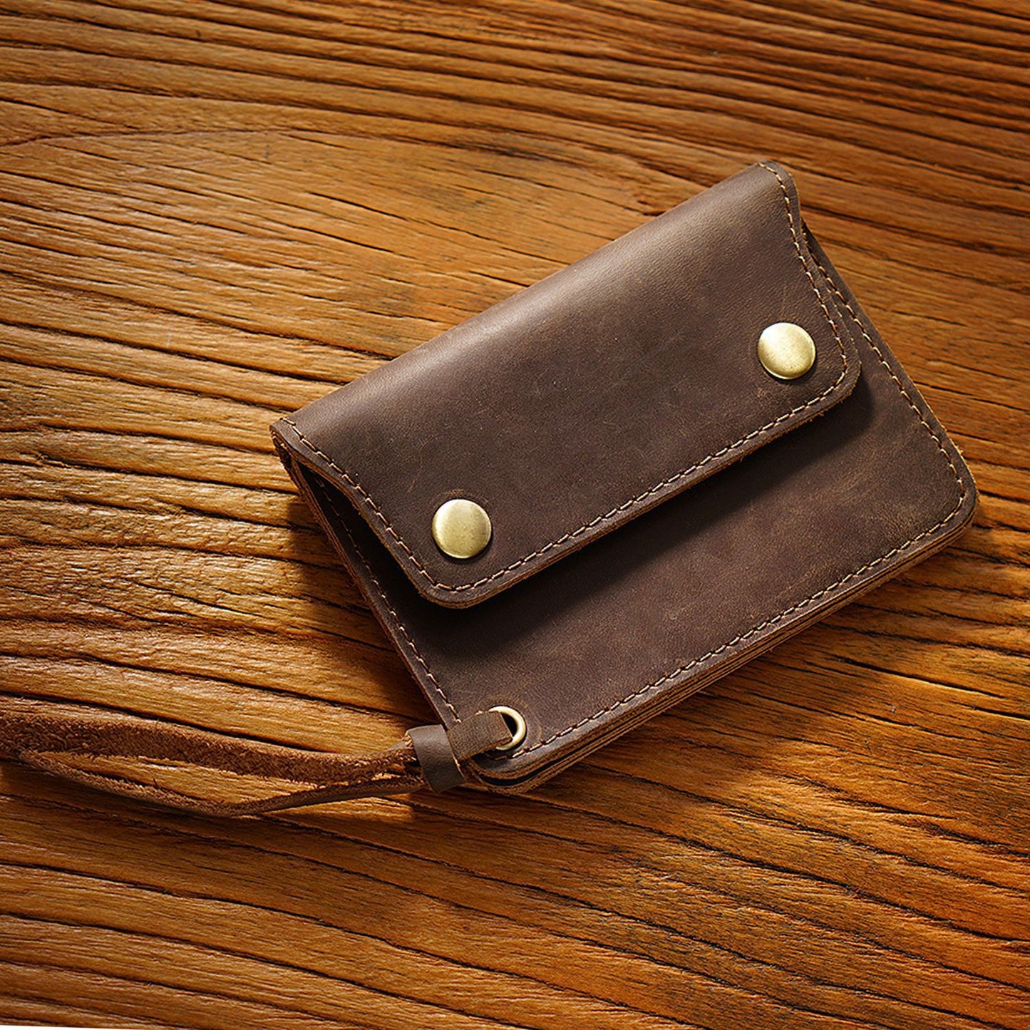 Simple Handmade Genuine Leather Short Vintage Crazy Horse Zipper Card Pack Card Sleeve