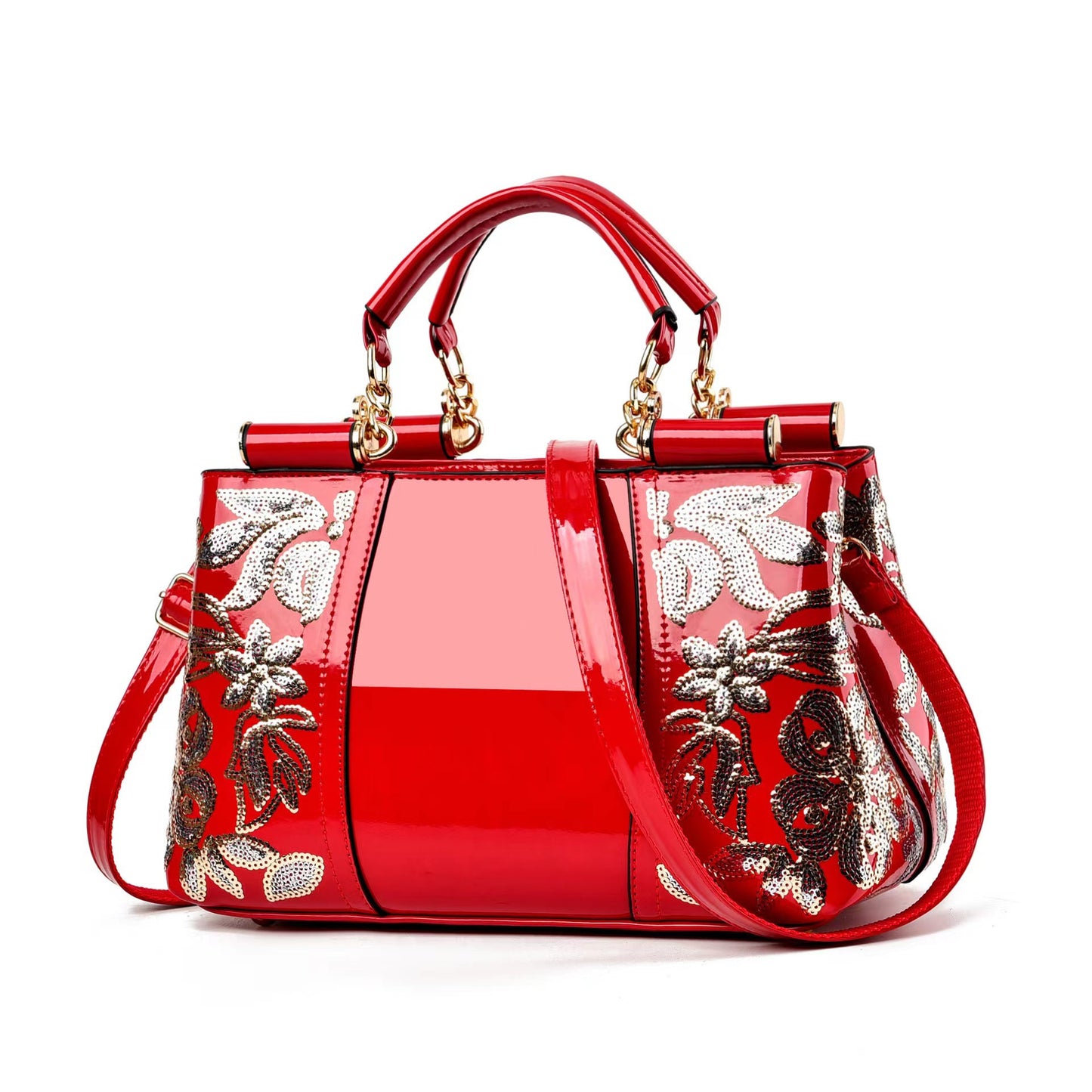 Women's Patent Leather Shiny Mother Ethnic Style Bride Bridesmaid Portable Large Bucket Bag