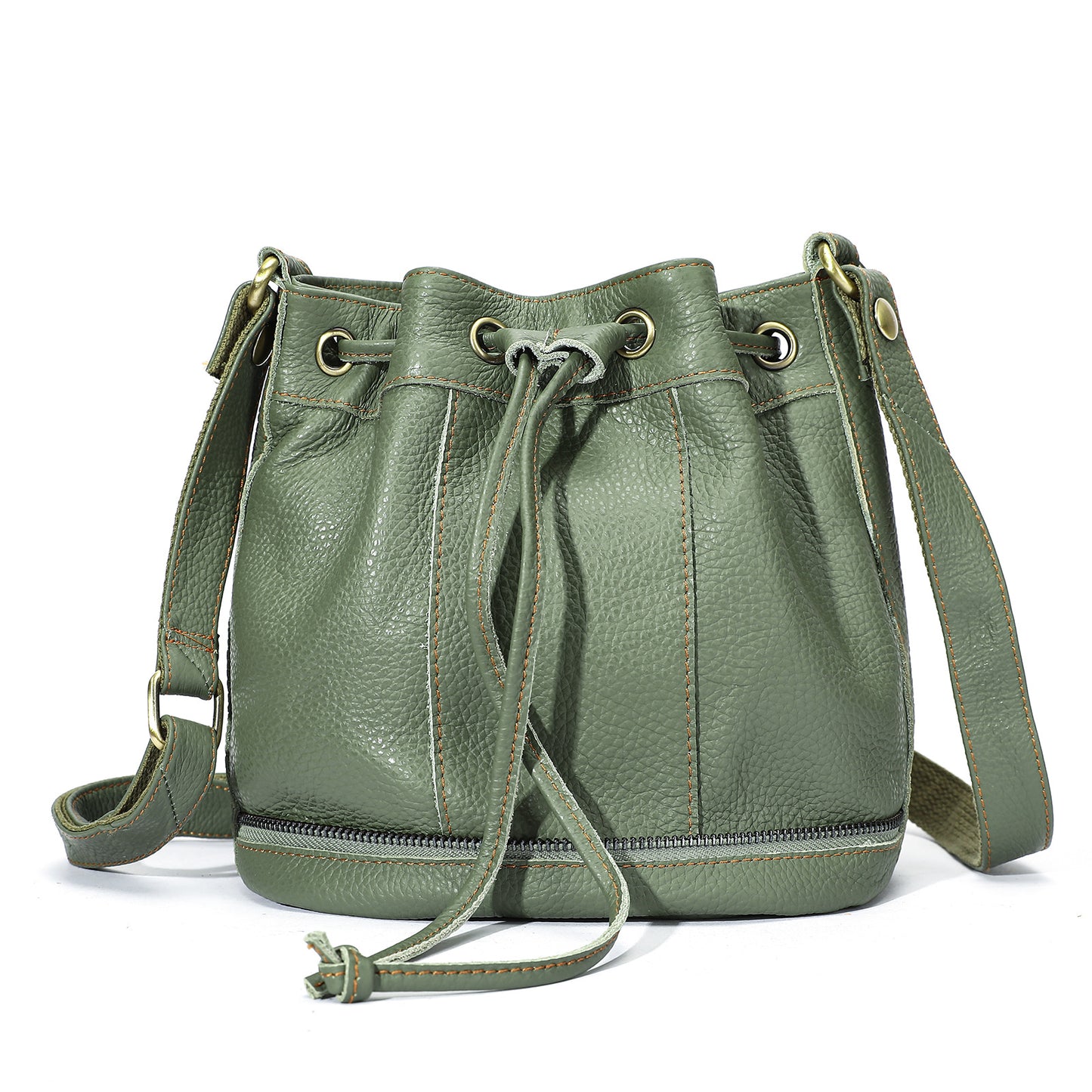 Women's Fashion Leather Drawstring Design Cowhide Texture For Women's Shoulder Bag