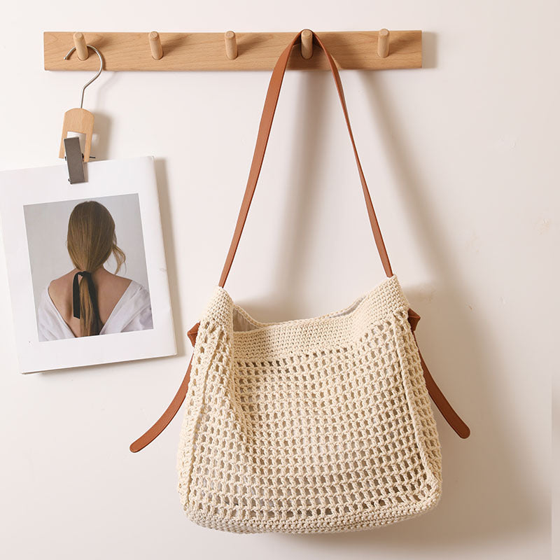 Cotton Thread Woven Hollow Shopping Fashion Women's Shoulder Bag