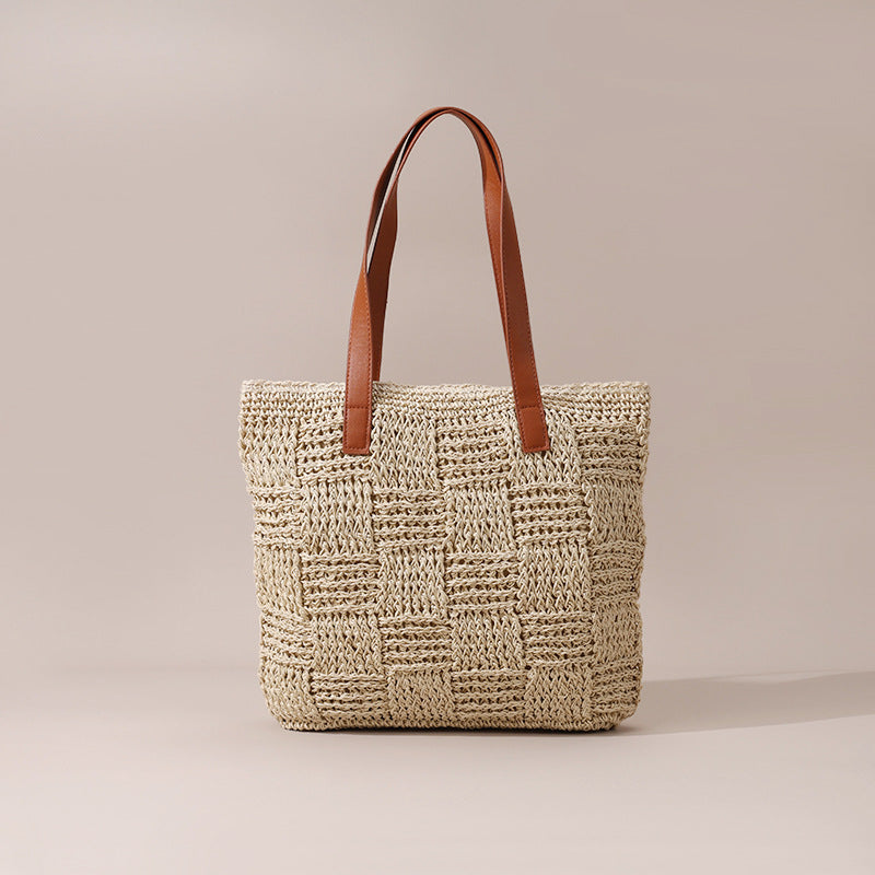 Women's Joker One Straw Hollow Out Large Handbags