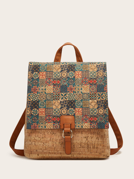 Women's Fashion Retro Printing Bark Flip Large Bags
