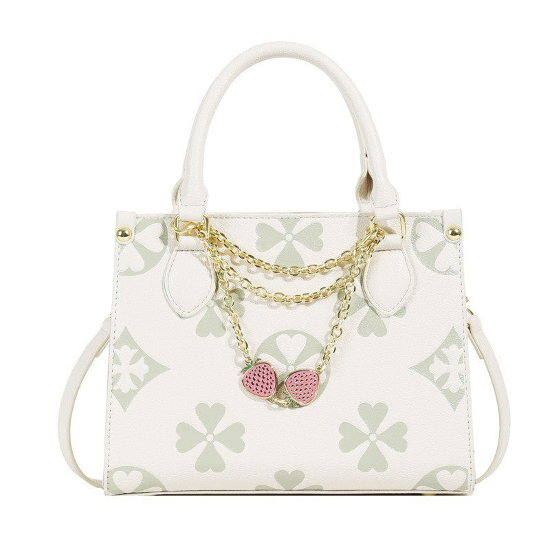 Boston Pillow Clover Embossed Strawberry Diamond Pendant Women's Messenger Bag