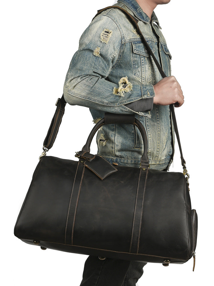 Men's Crazy Horse Leather Large Capacity Fitness Handbags