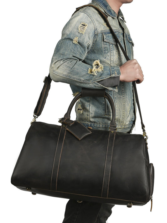 Men's Crazy Horse Leather Large Capacity Fitness Handbags