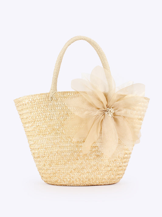 Women's Pastoral Silk Large Flower Woven Fashion Seaside Vacation Beach Women's Shoulder Bag