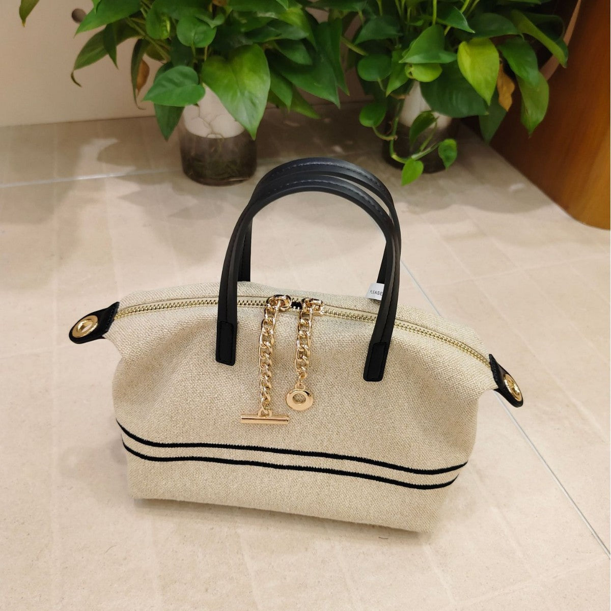 Women's Striped Spring Canvas With First Layer Cowhide Women's Messenger Bag