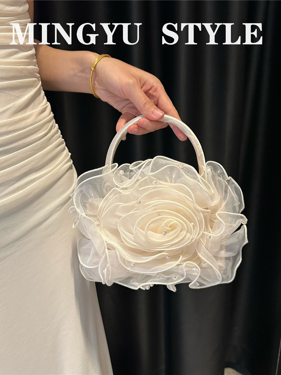 Women's Fairy Three-dimensional Pink Yarn Fluffy Large Flower Wedding Women's Handbag