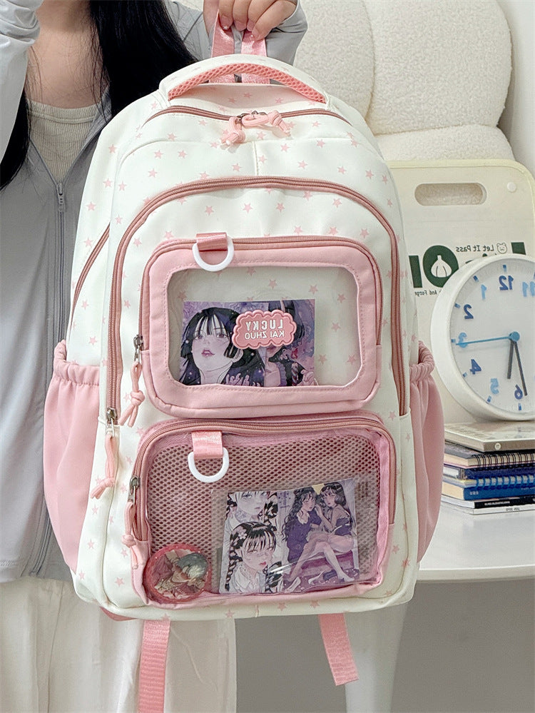 Fresh Sweet Dopamine Transparent Bar Cartoon Junior Large Leisure Backpack