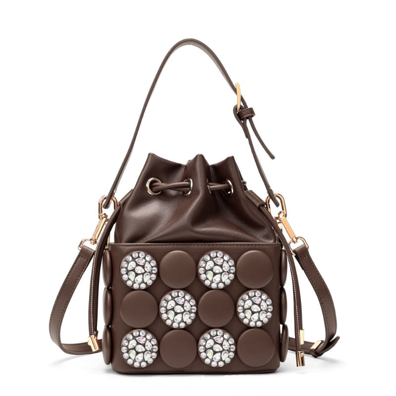 Women's Round Diamond Studded Hand Button Personalized Women's Shoulder Bag