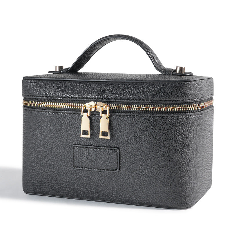 Partition Portable Large Capacity Leather Black Classification Makeup Bag
