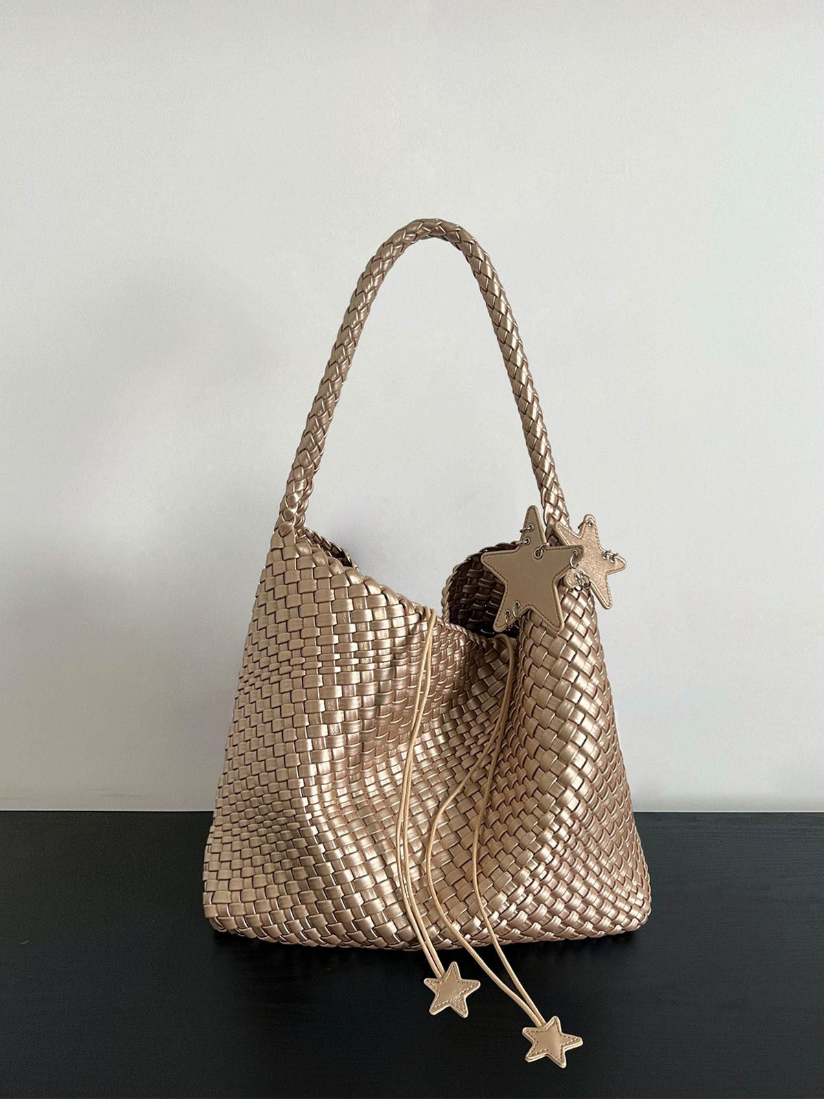 Women's Gun Champagne Woven Large Capacity High-grade Women's Shoulder Bag