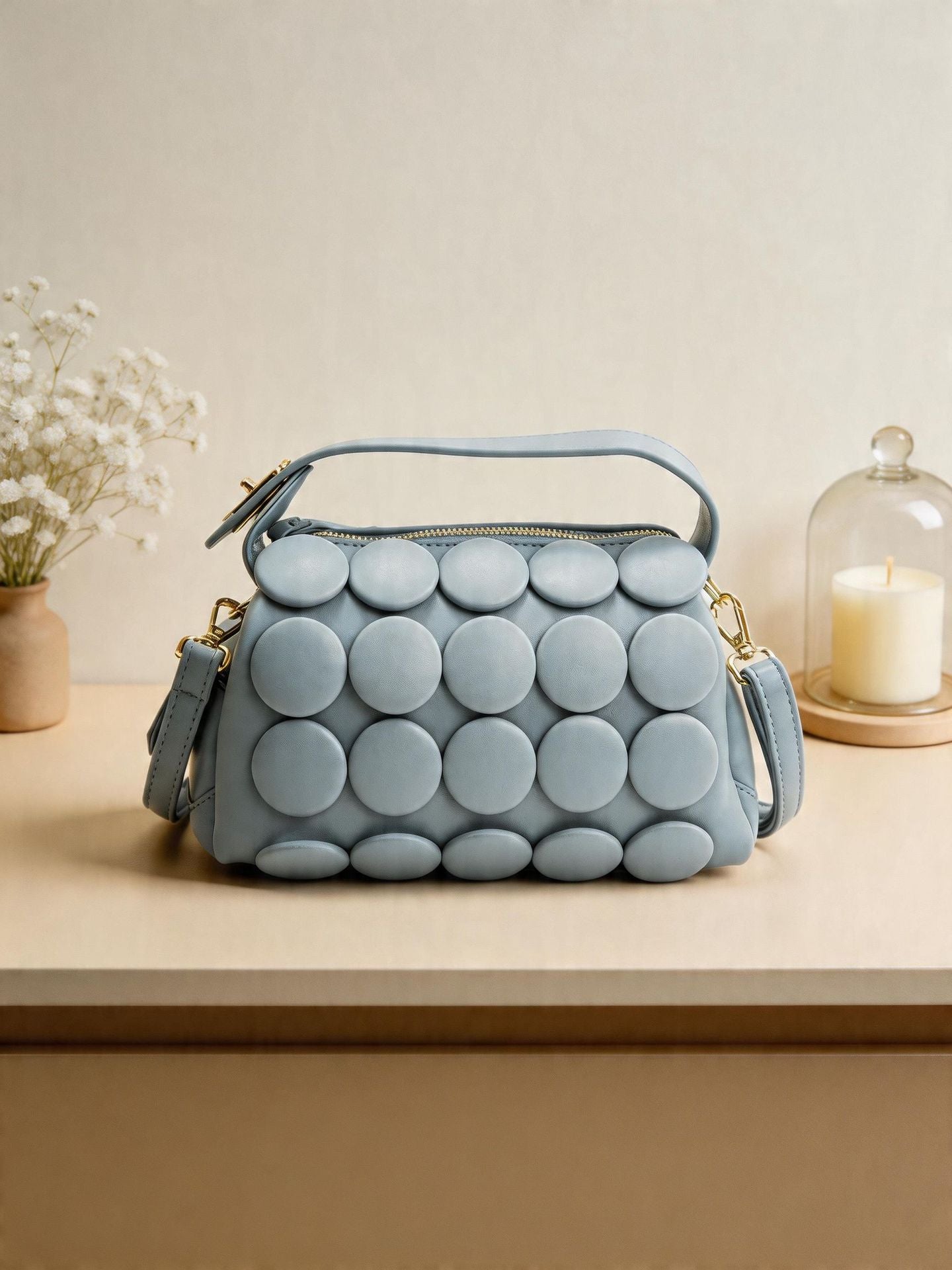 Women's Round Handmade Button Fashion Classic Pillow Women's Shoulder Bag