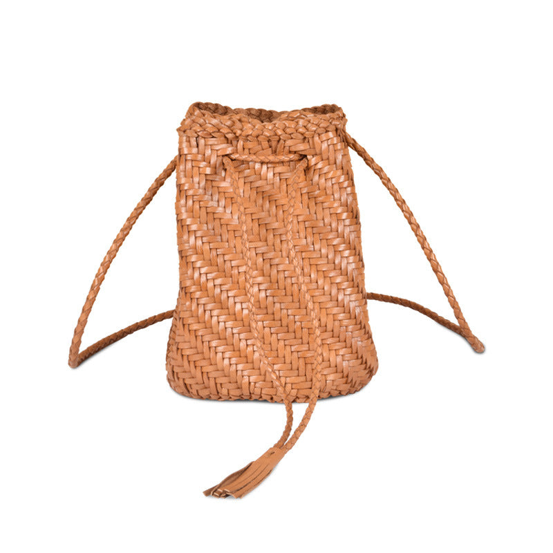 First Layer Cowhide Woven Genuine Leather Vegetable Basket Retro Bags