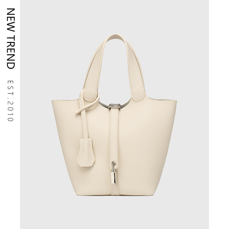 Simple High-grade Lychee Pattern Female Commute Bucket Bags