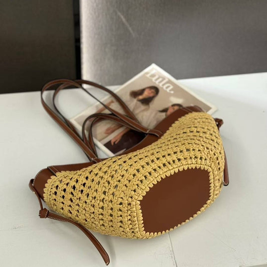 Design Straw Female Stitching Woven Summer Seaside Holiday Women's Shoulder Bag