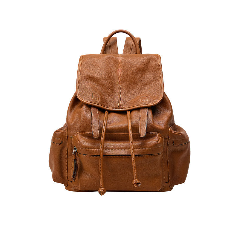 Women's & Men's Vegetable Tanned Sheepskin Lightweight Retro Genuine Leisure Backpack