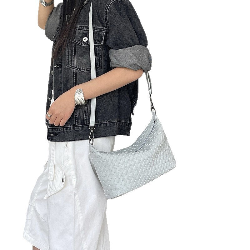 Women's Genuine Leather Soft Woven Lunch Box High-grade Underarm Bag