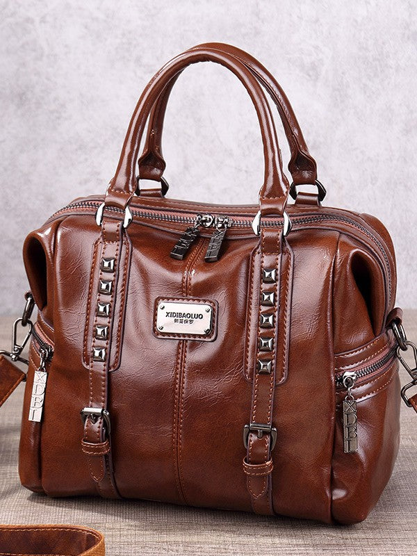 Women's Fashion Retro Portable Oil Waxed Leather Women's Handbag