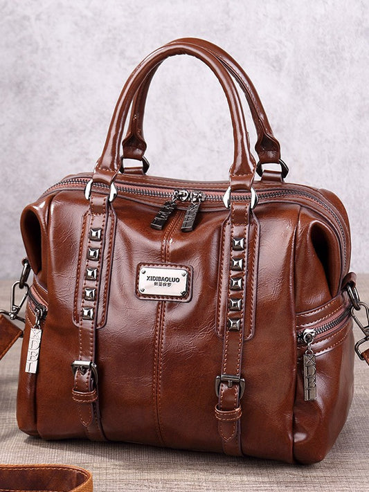 Women's Fashion Retro Portable Oil Waxed Leather Women's Handbag