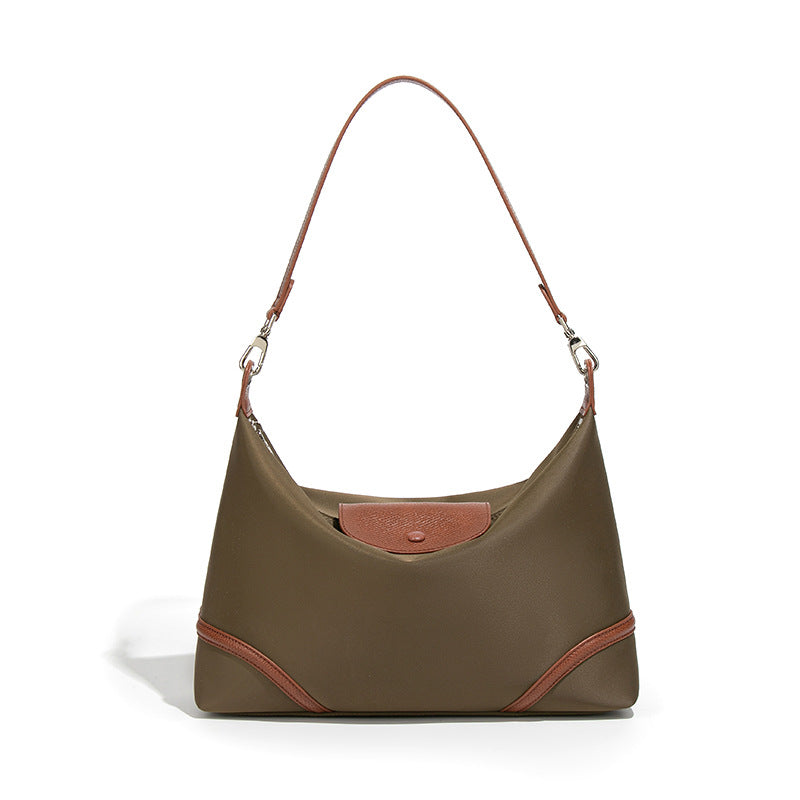 Idle Style One Underarm Nylon Leather Patchwork Flip Dumpling Tote Bag